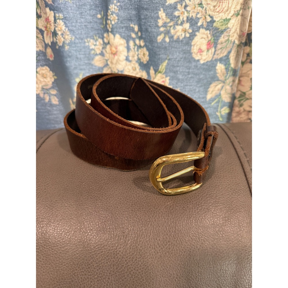 Davis Big & Tall Mens Brown Top Grain Leather Belt Size 48 Gold Buckle USA Made